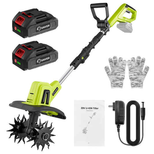 22V Cordless Tiller Cultivator, 360RPM Electric Garden Tiller with Total 4000Mah Battery, 9-Inch Tilling Width, 6.3-Inch Depth Rototiller for Gardening, Weeding, Soil Cultivation