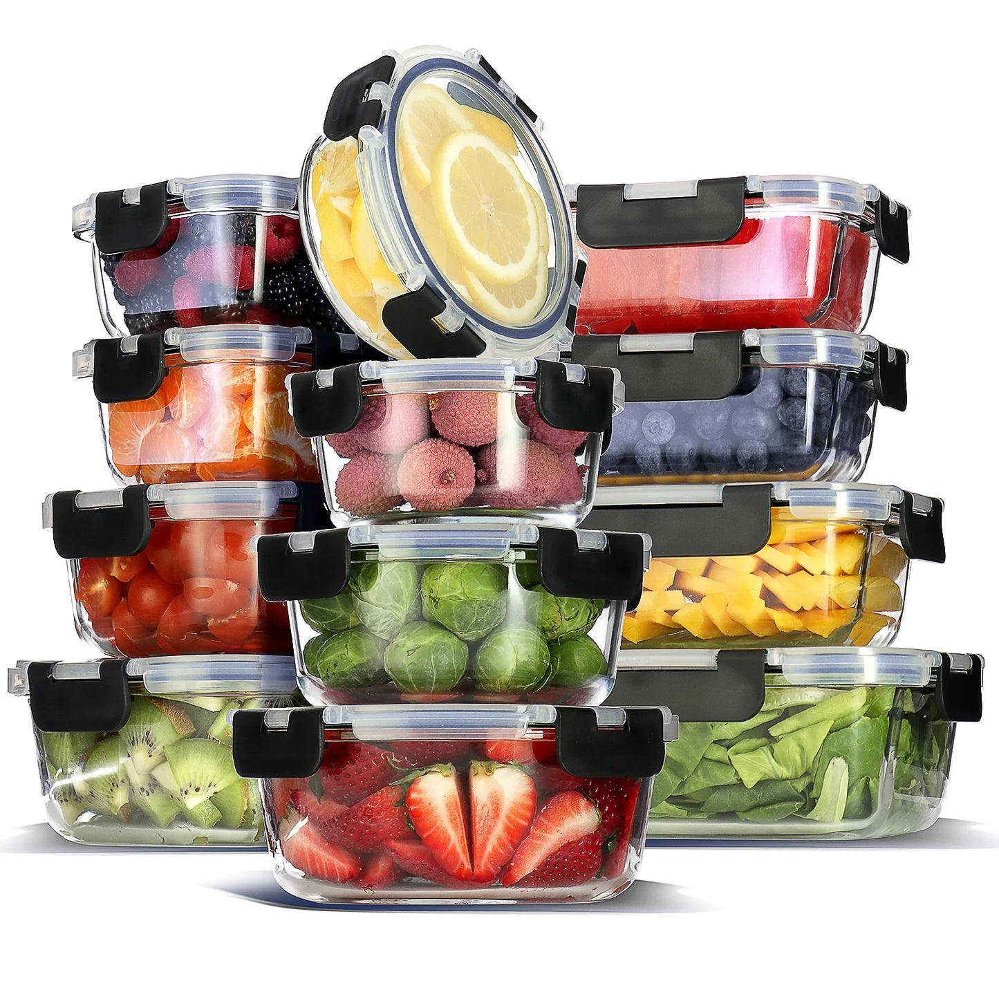 24Pc Glass Food Storage Containers with Lids, Airtight Glass Meal Prep Containers, Oven, Microwave & Freezer Safe Glass Storage Containers