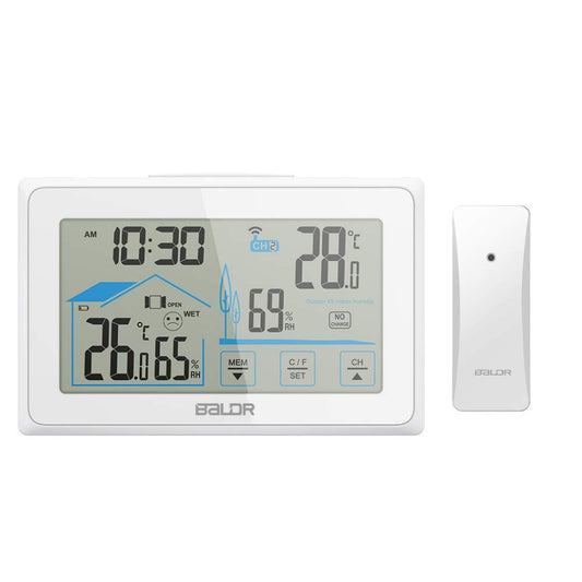 Wireless Indoor/Outdoor Thermometer & Hygrometer - Touch Screen Digital Weather Station with Room Temperature Monitor & Humidity Gauge Meter, Extended Backlit Display for Easy Viewing