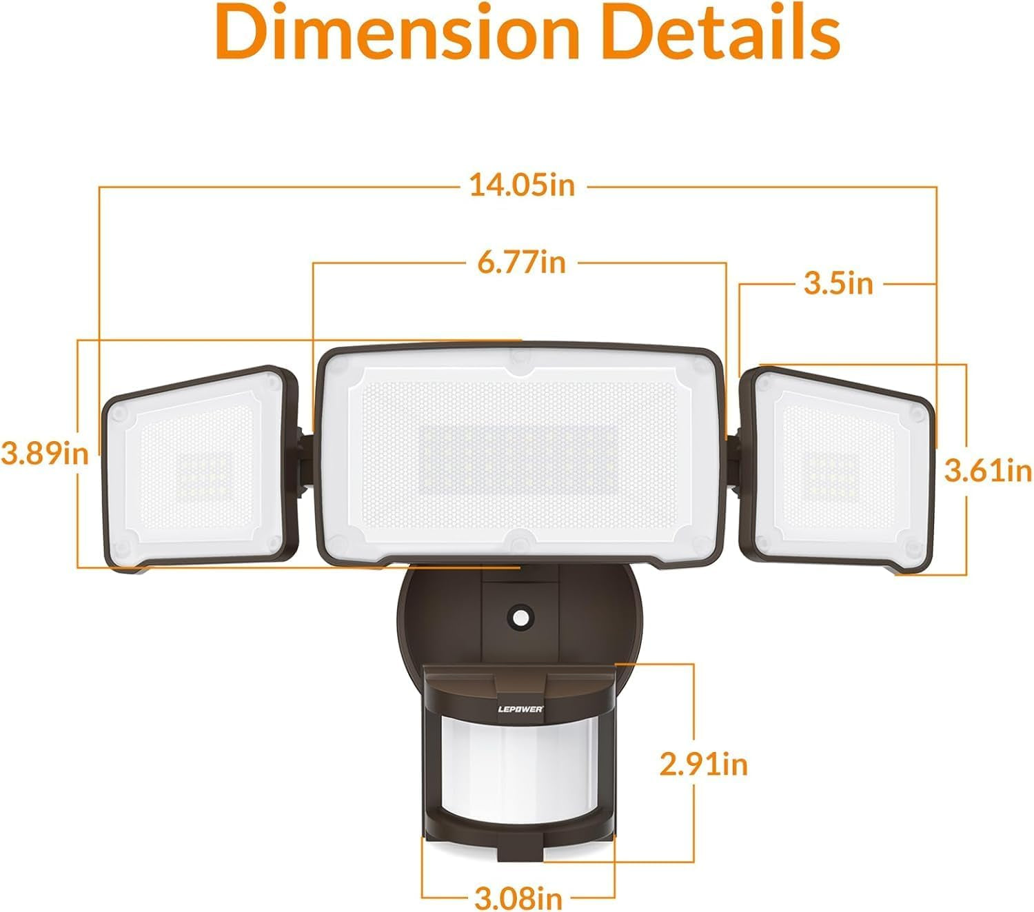 LED Security Light Motion Sensor Light Outdoor, 38W 4200LM Motion Security Light, 5500K, IP65 Waterproof, 3 Head Motion Detected Flood Light for Garage, Yard, Porch (Not Solar Powered, Brown)