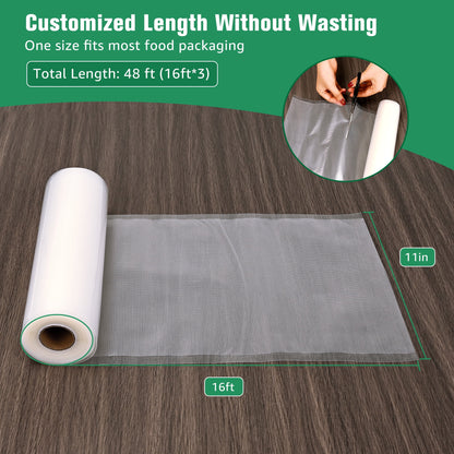 Vacuum Sealer Bags for Food Saver,11"X 16' 3 Rolls,Food Saver Bags,Vacuum Seal Bags for Food, Food Saver Bags for Sealer
