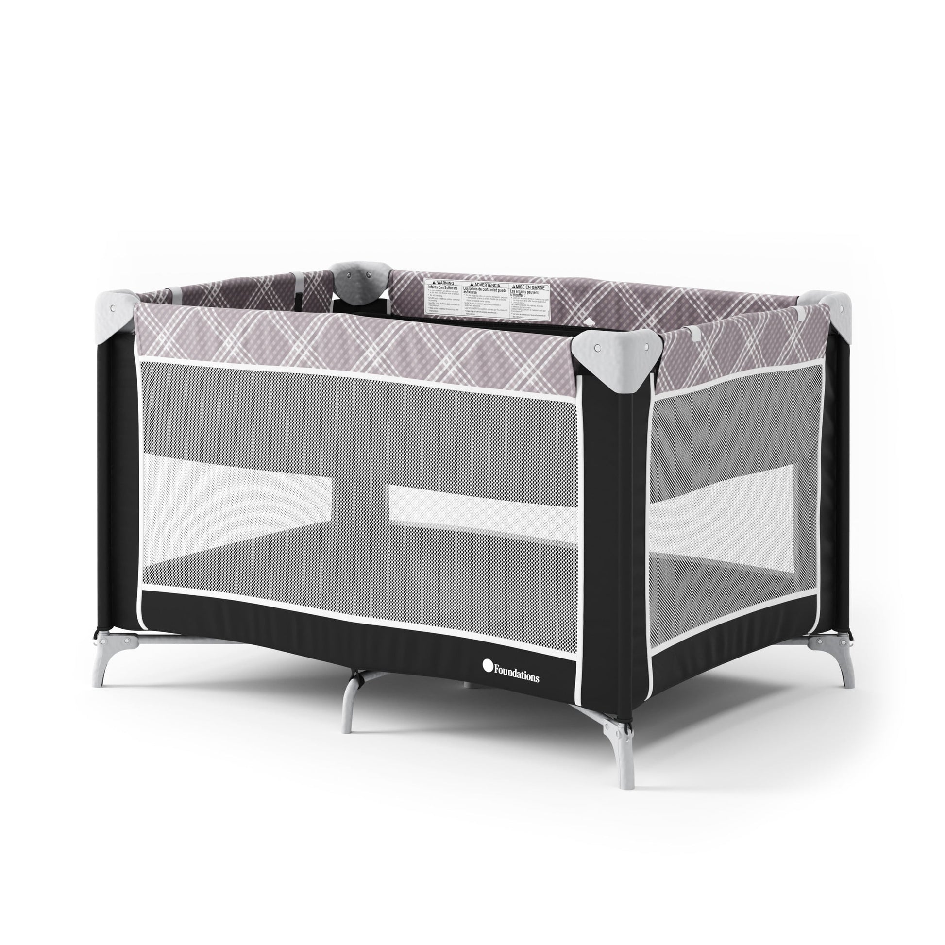 Sleep 'N Store Baby Play Yard, Foldable with Bassinet & Mattress, Mod Plaid Gray