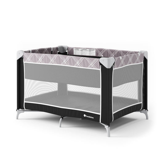Sleep 'N Store Baby Play Yard, Foldable with Bassinet & Mattress, Mod Plaid Gray
