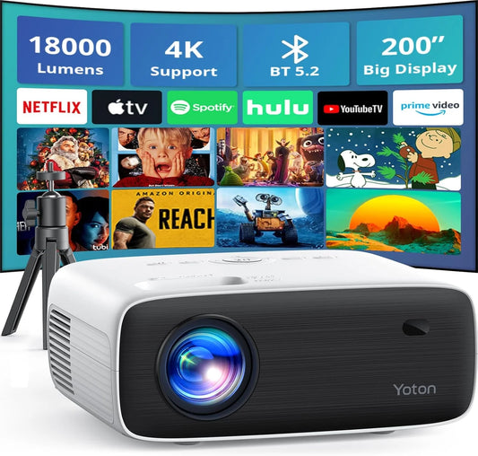 Y6 Mini Projector Bluetooth 4K LCD with Tripod, Retail Packaging, White