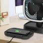 New Rechargeable Personal USB Fan with Wireless Charging Pad and Led Lighting Black