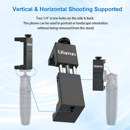 ST-02S Aluminum Phone Tripod Mount W Cold Shoe Mount, Support Vertical and Horizontal, Universal Metal Adjustable Clamp for Iphone 12 11 Pro Xs X Max 8 7 plus Samsung Android Smartphones