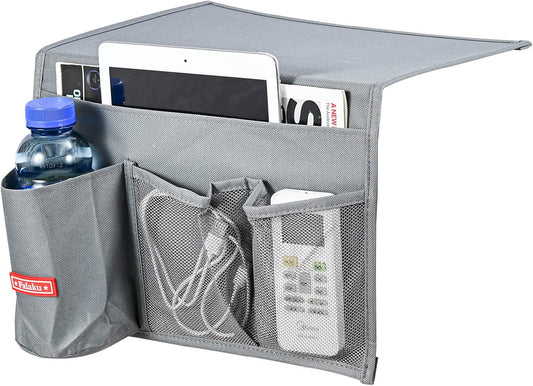 Bedside Caddy, 4 Pockets Bedside Organizer Caddy under Mattress,Holds Water Bottles,Magazines,Books (Classic 4 Pockets-Grey)