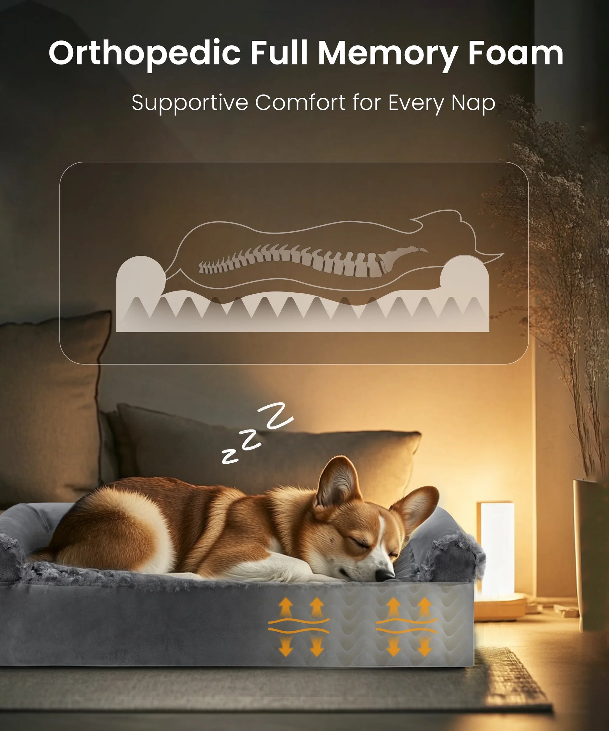 Orthopedic Dog Beds Medium Large Sized Dog, Waterproof Memory Foam Pet Bed with Sides, Non-Slip Bottom Pet Bed with Washable Removable Cover, Grey