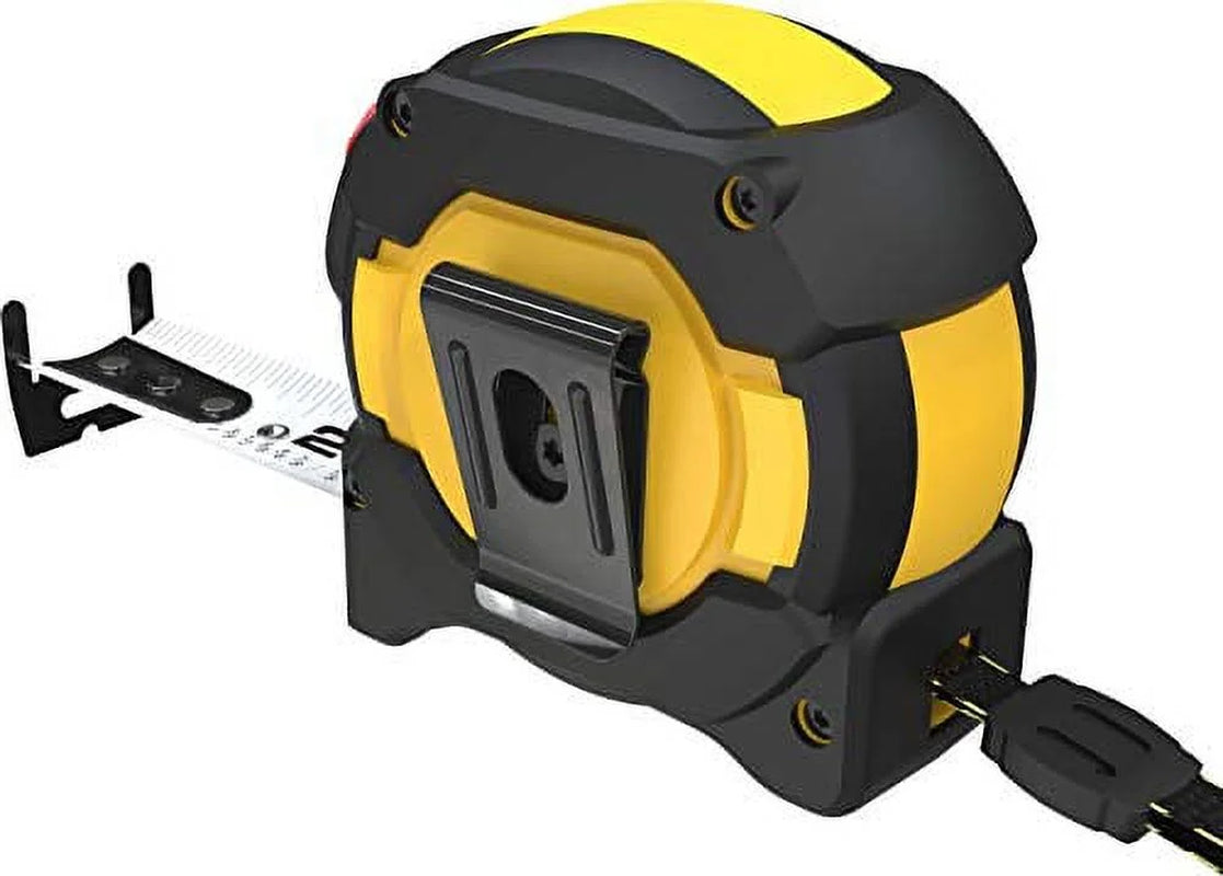 25Ft/7.5M Autolock Tape Measure | 1-Inch Wide Blade with Nylon Coating, Matte Finish White & Yellow Dual Sided Rule Print | Ft/Inch/Fractions/Metric (LX-205)