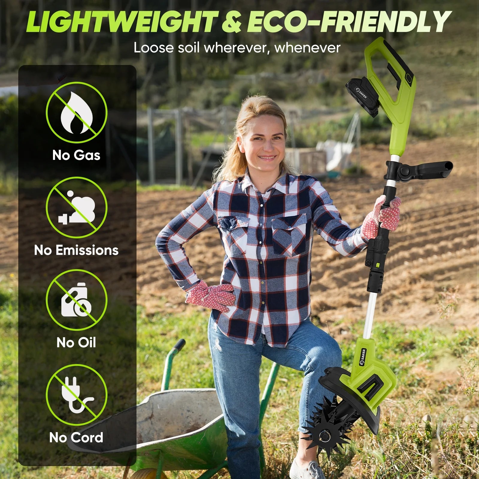 22V Cordless Tiller Cultivator, 360RPM Electric Garden Tiller with Total 4000Mah Battery, 9-Inch Tilling Width, 6.3-Inch Depth Rototiller for Gardening, Weeding, Soil Cultivation
