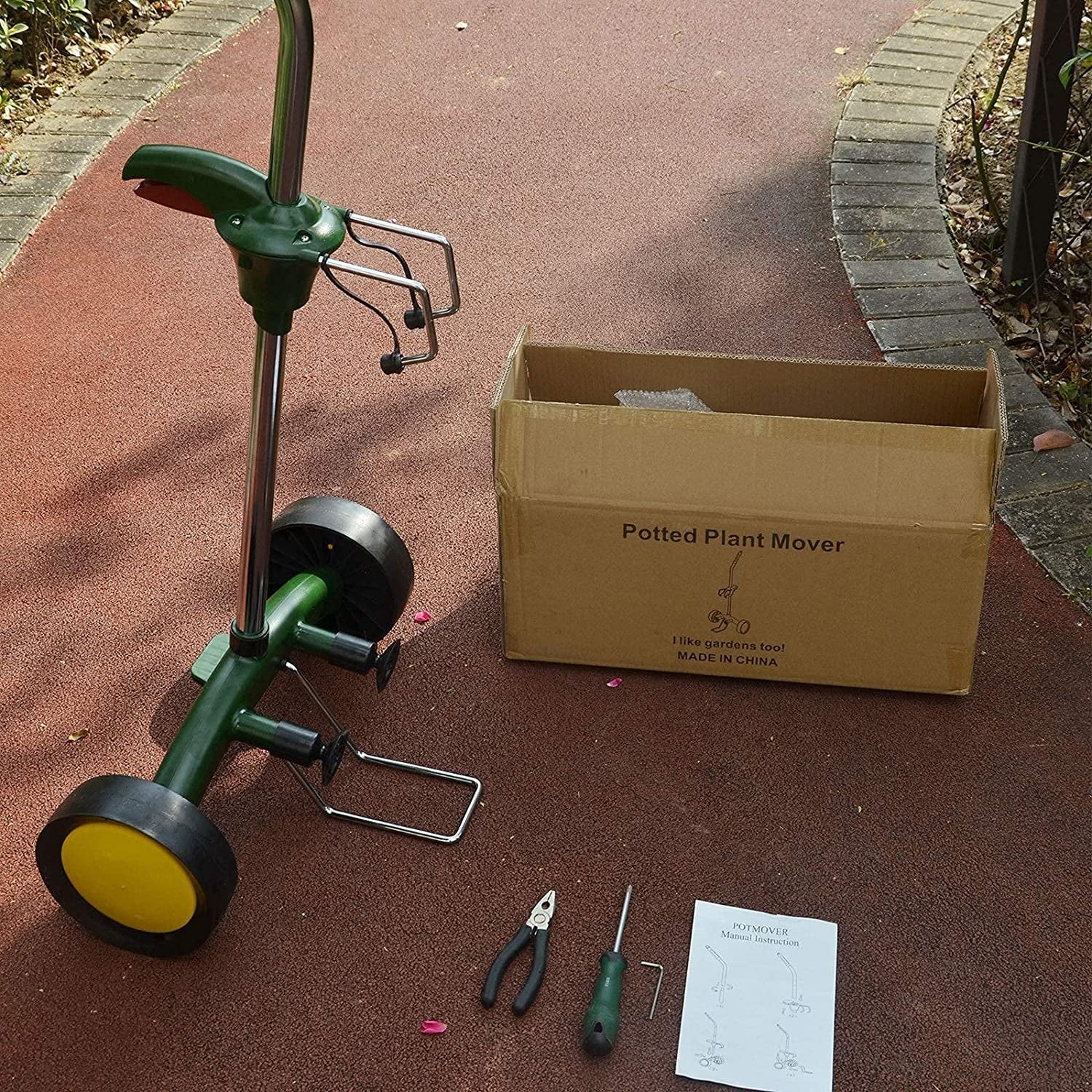 Potted Plant Mover Dolly Green with Rubber Flat Free round Wheels Stainless Steel Garden Pot Mover for Flower Trees