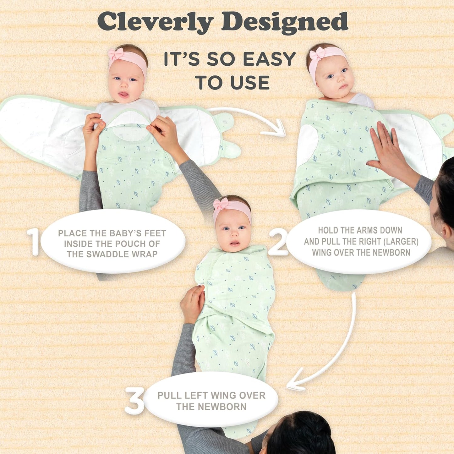 Swaddles for Newborns – 3-Pack Infant Swaddles 0-3 Months – Adjustable Newborn Swaddle Sleep Sack – Soft Organic Cotton Baby Wrap for Safe & Cozy Sleep