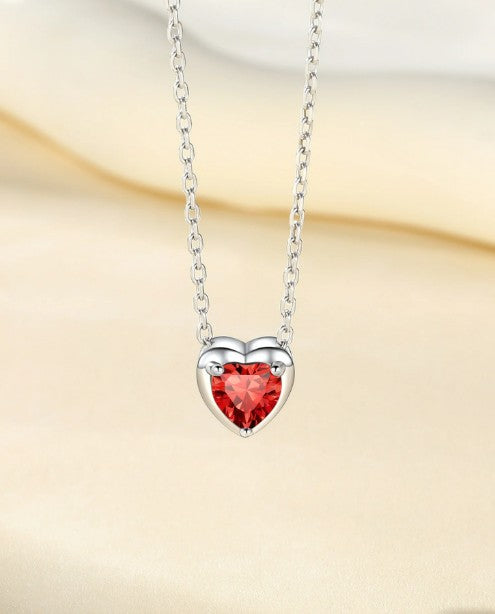 💖 Suplight Silver Heart Birthstone Necklace – 925 Sterling Silver, Dainty & Meaningful