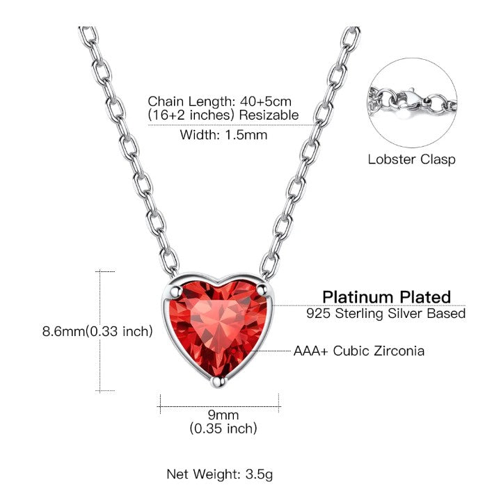 💖 Suplight Silver Heart Birthstone Necklace – 925 Sterling Silver, Dainty & Meaningful